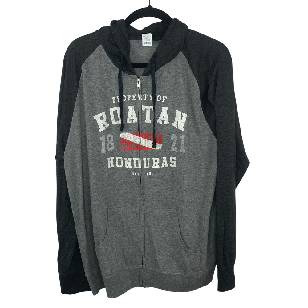 INDEPENDENT TRADING COMPANY Zip Hoodie Men XL Gray Black Roatan Honduras Stretch